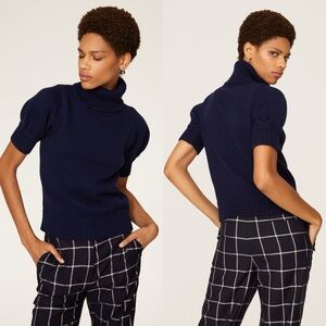 Adam Lippes Collective Navy Blue Puff Sleeve Turtleneck Sweater Size M